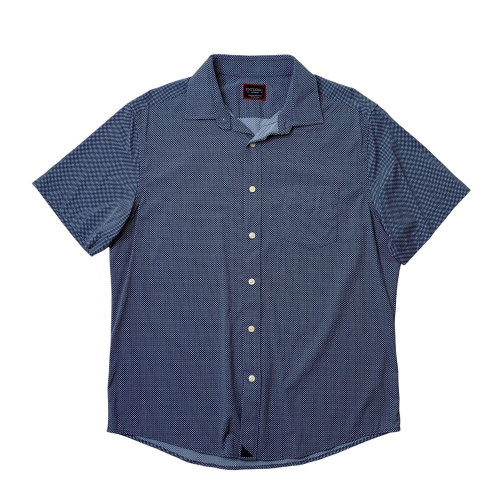 Untuckit Shirt Mens M Medium Cadet Blue Nylon Blend Dot Print Button Up Stretch